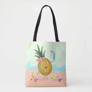 Cute Pineapple Character at the Beach Tote Bag