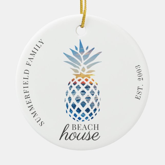 Cute Pineapple Family Beach House Holiday Ceramic Tree Decoration (Front)