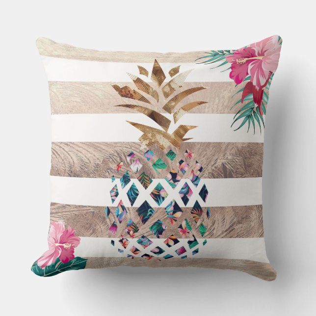Cute Pineapple gold striped Cushion (Front)