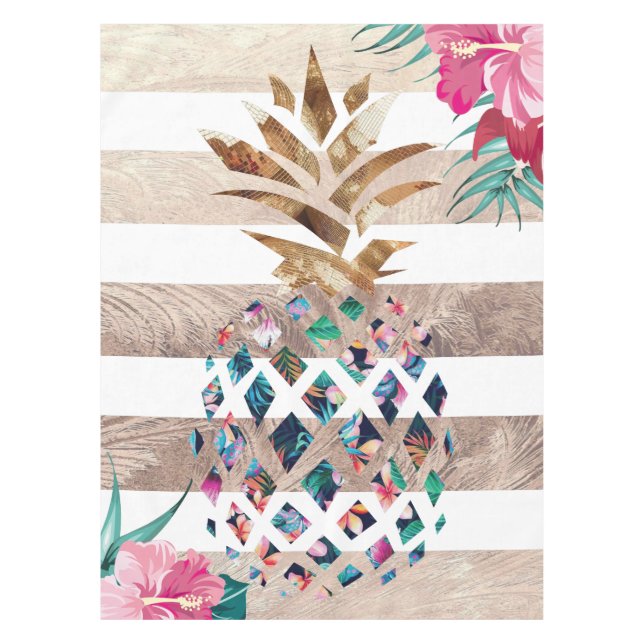Cute Pineapple gold striped design Tablecloth (Front)