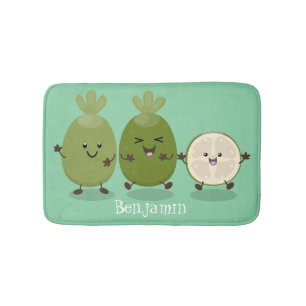 Cute pineapple guava feijoa cartoon illustration bath mat