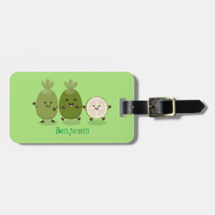 Cute pineapple guava feijoa cartoon illustration luggage tag