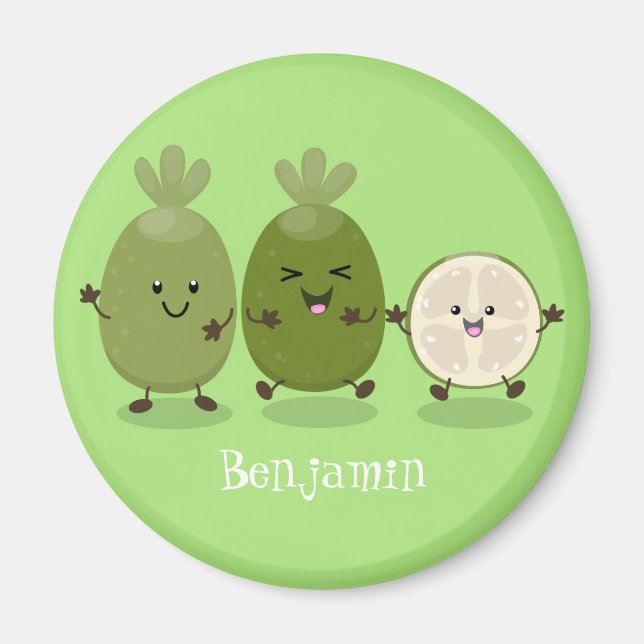 Cute pineapple guava feijoa cartoon illustration magnet (Front)