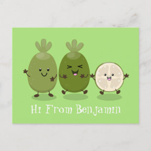 Cute pineapple guava feijoa cartoon illustration postcard