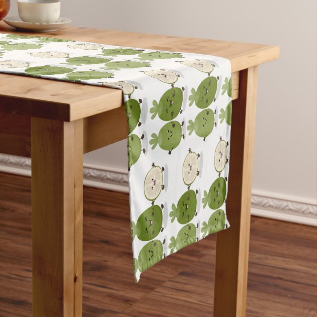 Cute pineapple guava feijoa cartoon illustration short table runner (In Situ)