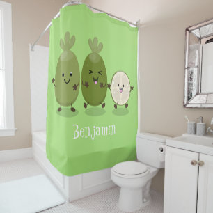 Cute pineapple guava feijoa cartoon illustration shower curtain
