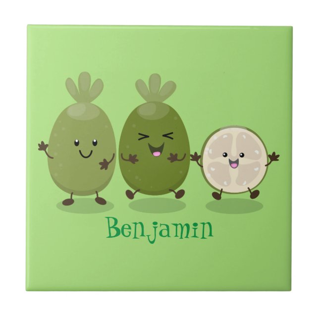 Cute pineapple guava feijoa cartoon illustration tile (Front)