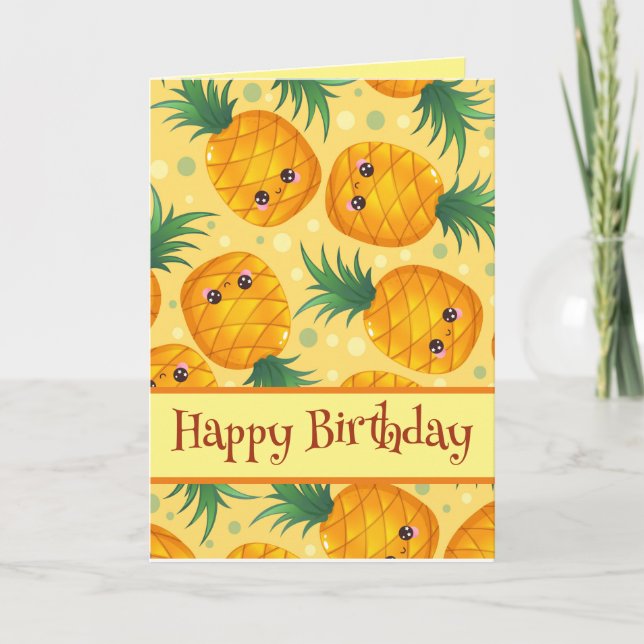 Cute Pineapple Happy Birthday Card (Front)