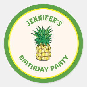 Cute Pineapple Hawaiian Luau Birthday Party Favour Classic Round Sticker
