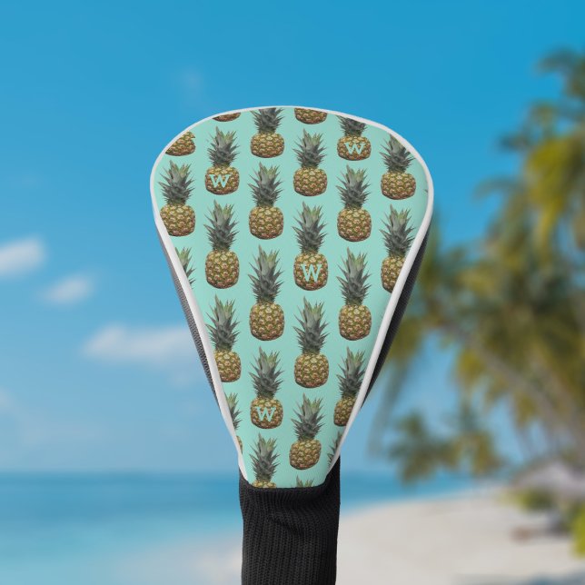 Cute Pineapple Pattern Monogram Robin Egg Blue Golf Head Cover (Personalize it with your initial and make your club look as fresh as a tropical breeze.)