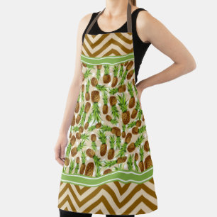 Cute Pineapple Polka Dot & Chevron Brown Apron