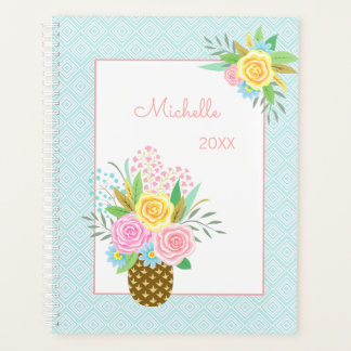 Cute Pineapple Roses Bouquet Pink Turquoise Big Planner