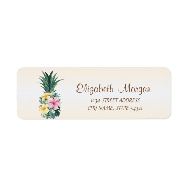 Cute  Pineapple Tropical Flowers Address Label (Front)