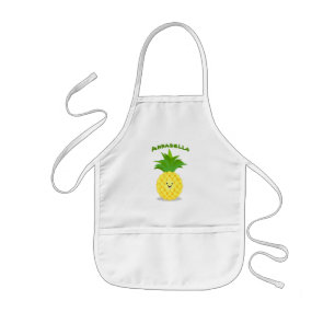 Cute pineapple tropical fruit cartoon illustration kids apron