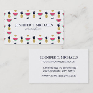 Cute Pineapple & Watermelon Doodle Pattern Business Card