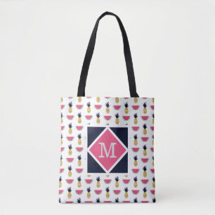 Cute Pineapple & Watermelon Doodle Pattern Tote Bag