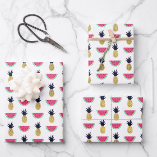 Cute Pineapple & Watermelon Doodle Pattern Wrapping Paper Sheet