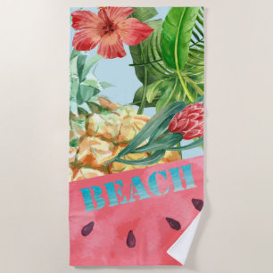 Cute  Pineapple Watermelon Hibiscus Palm Leaves Beach Towel