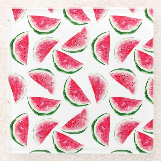 Cute Pineapple & Watermelon Pattern Glass Coaster (Front)
