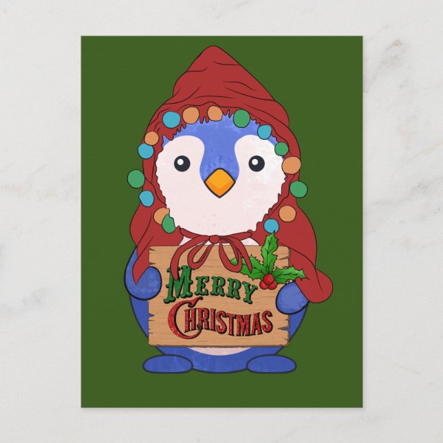 Cute pinguin wishes merry christmas Throw  Postcard (Front)