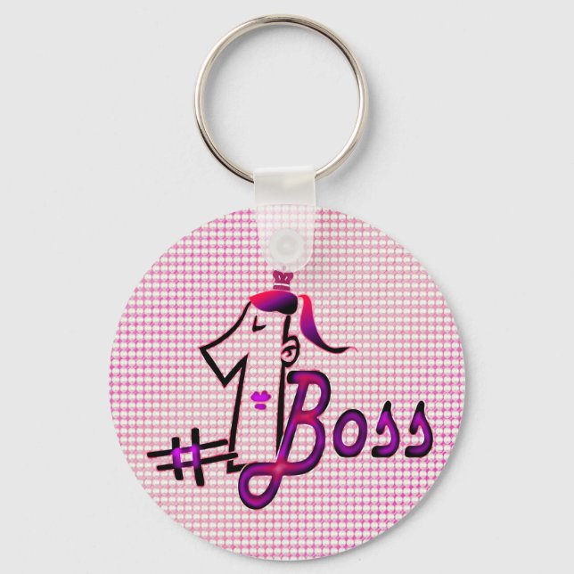 Cute pink  #1 boss keychain for her (Front)