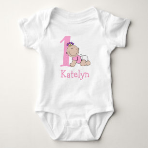 Cute Pink 1st Birthday Baby Bodysuit