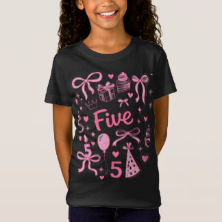 Cute Pink 5th Birthday Girl Shirt Five Bow Party D