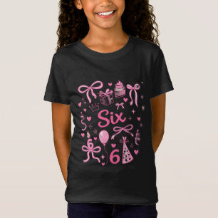 Cute Pink 6th Birthday Girl Shirt Six Bow Party De