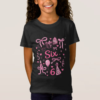 Cute Pink 6th Birthday Girl Shirt Six Bow Party De