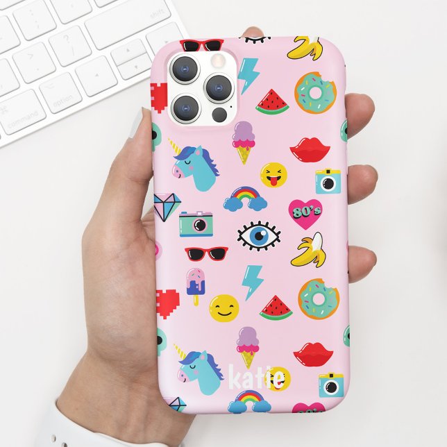 Cute Pink 80's Icons Emojis Pattern  Case-Mate iPhone Case (Creator Uploaded)