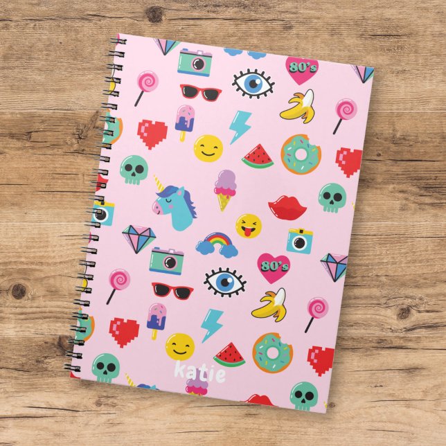 Cute Pink 80's Icons Emojis Pattern  Notebook (Creator Uploaded)