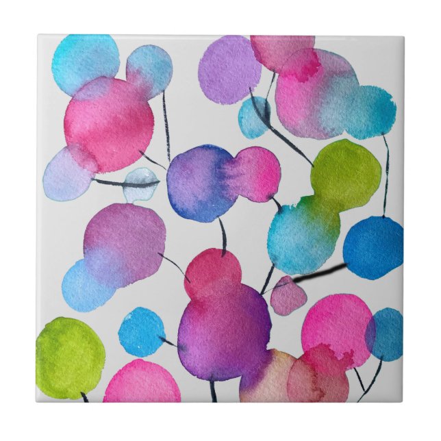 Cute pink abstract art tree tile (Front)