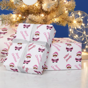 Cute pink African-Americam Santa Claus Christmas Wrapping Paper