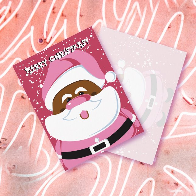 Cute pink African American Santa Claus Christmas Holiday Postcard (Creator Uploaded)
