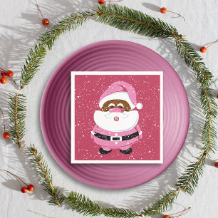 Cute Pink African American Santa Claus Christmas Napkin