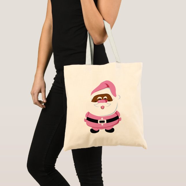 Cute pink African-American Santa Claus Christmas Tote Bag (Front (Product))