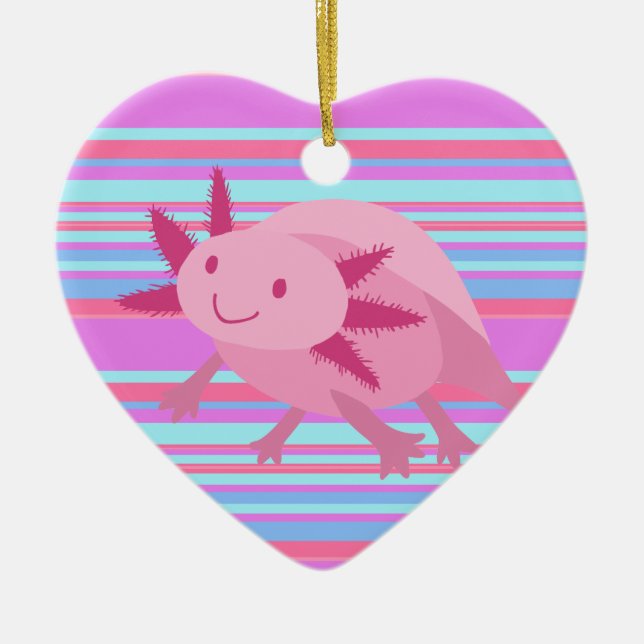 Cute Pink Albino Axolotl Ceramic Tree Decoration (Front)