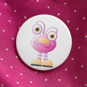 Cute Pink Alien With Big Eyes 7.5 Cm Round Badge
