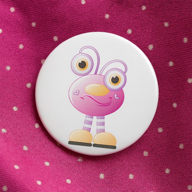 Cute Pink Alien With Big Eyes 7.5 Cm Round Badge (Creator Uploaded)