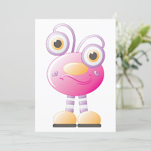 Cute Pink Alien With Big Eyes Invitation