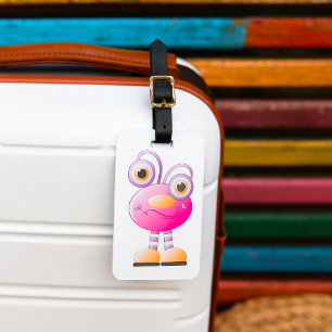 Cute Pink Alien With Big Eyes Luggage Tag