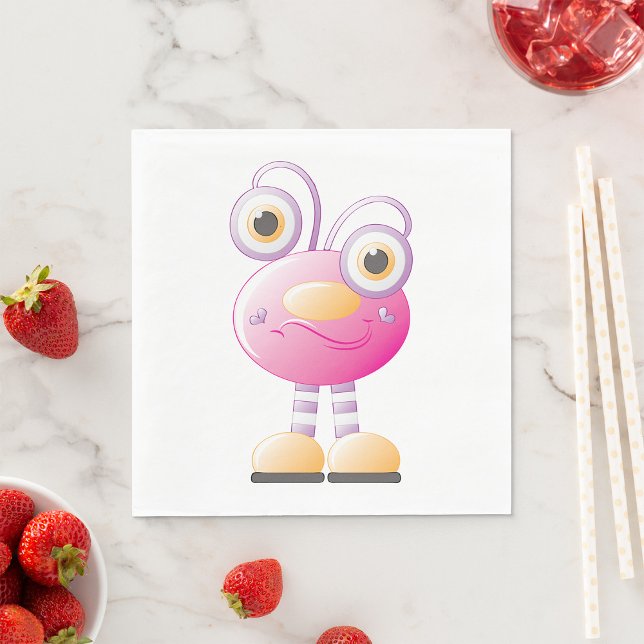 Cute Pink Alien With Big Eyes Napkin (Creator Uploaded)