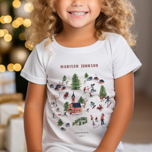 Cute pink Alpine ski lodge winter fun Christmas  T-Shirt