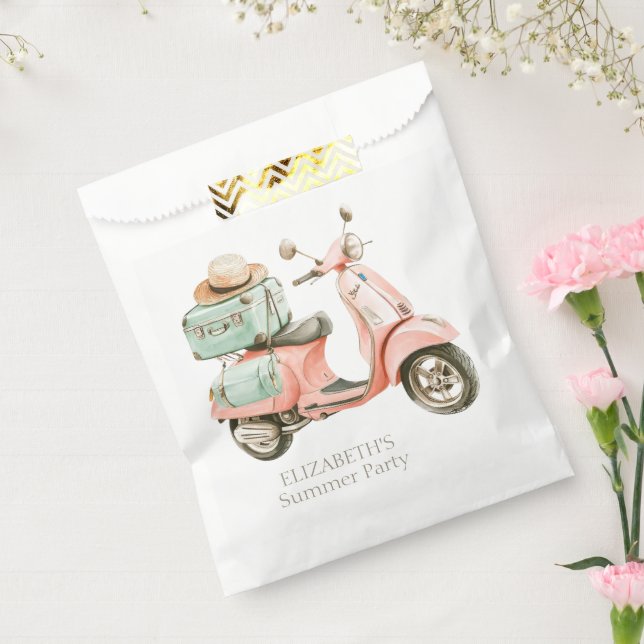Cute Pink and Aqua Coastal Scooter Favour Bags (Sealed)