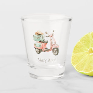 Cute Pink and Aqua Coastal Scooter Shot Glass