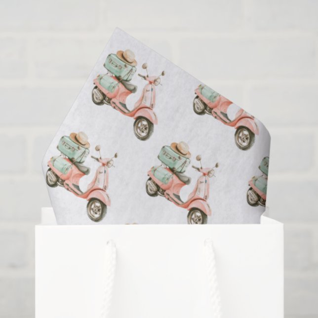 Cute Pink and Aqua Coastal Scooter Tissue Paper (Gift Bag)