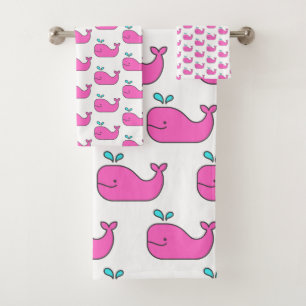 Cute Pink and Aqua Whales Bath Towel Set
