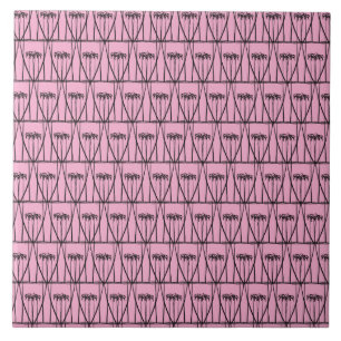 Cute Pink and Black Coconut Trees silhouette Tile