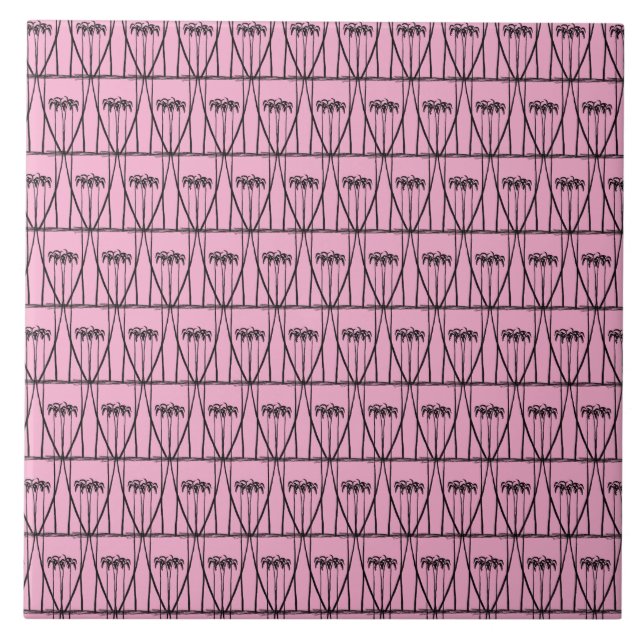 Cute Pink and Black Coconut Trees silhouette Tile (Front)