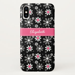Cute Pink and Black Girly Mod Daisies With Name Case-Mate iPhone Case